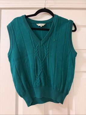 Dior Teal Cable-Knit V-Neck Sweater Vest